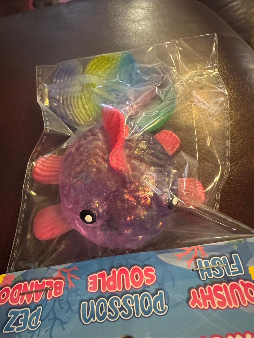 Purple Sparkle Puffer Fish Squishy Toy with Pink Fins